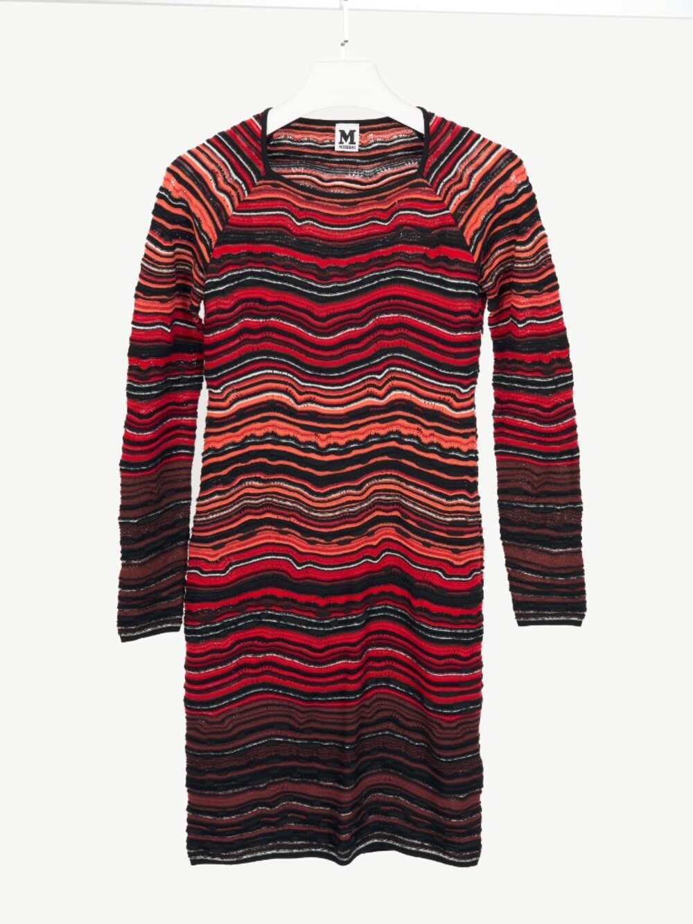 M by Missoni Red Ripple Knit Long-Sleeve Dress